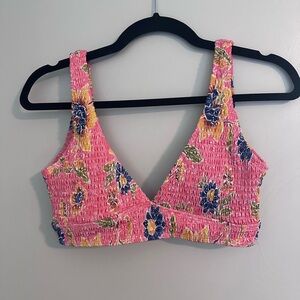 Floral Smocked Pink And Multicolor Floral Bikini Top Size L